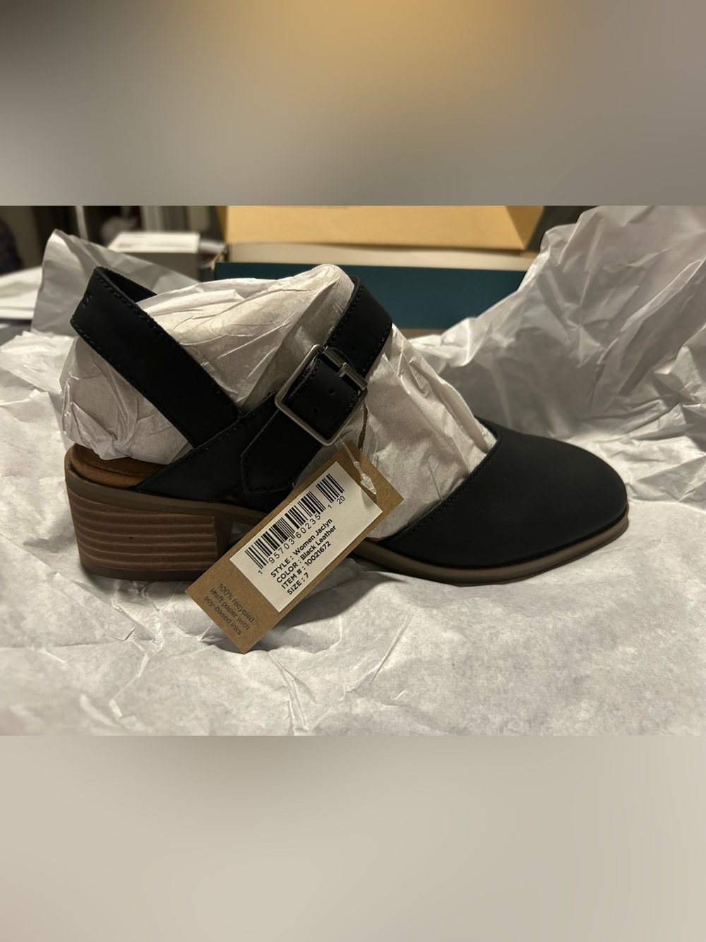 Toms Black Leather Buckle-Heel Sandal